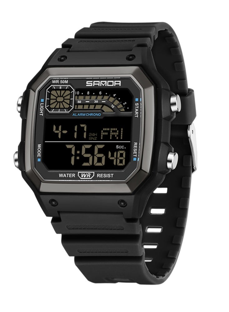 SANDA 6196 Men Electronic Watches Round Square Fashion Luminous Stainless Steel Strap Arabic Tidal Worship Male Wrist Watch - Image 1