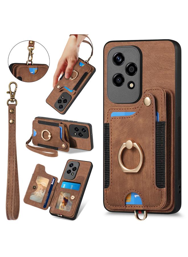 اس-توب جراب هاتف Honor 200 Lite Global Retro Skin-Feel Ring متعدد البطاقات RFID Wallet جراب هاتف - Image 1