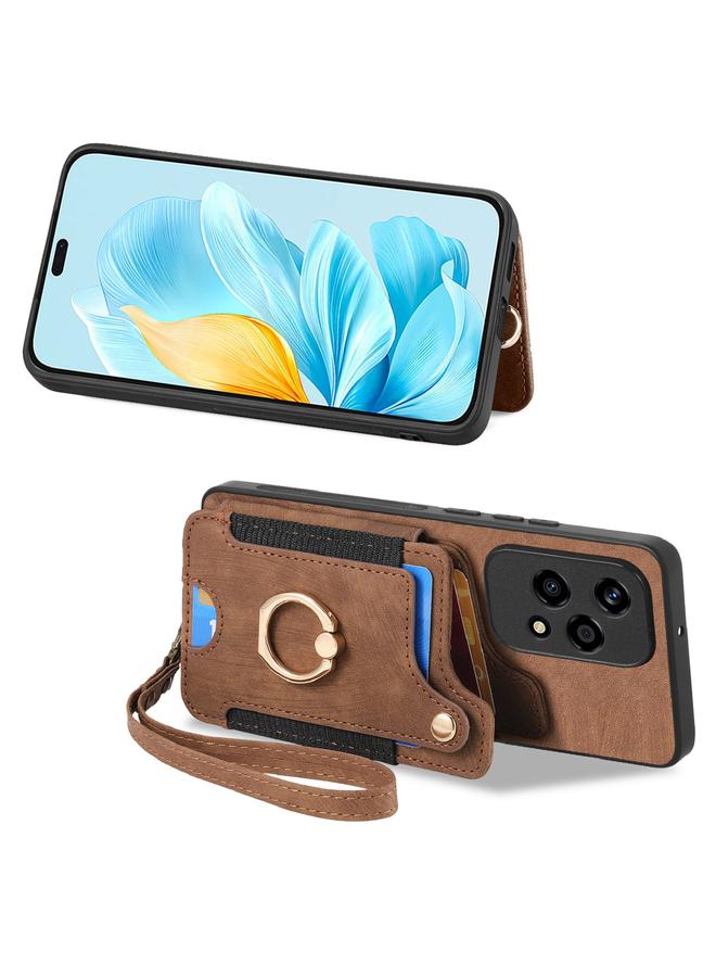 اس-توب جراب هاتف Honor 200 Lite Global Retro Skin-Feel Ring متعدد البطاقات RFID Wallet جراب هاتف - Image 2