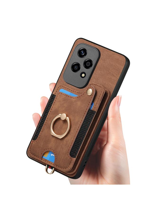 اس-توب جراب هاتف Honor 200 Lite Global Retro Skin-Feel Ring متعدد البطاقات RFID Wallet جراب هاتف - Image 4