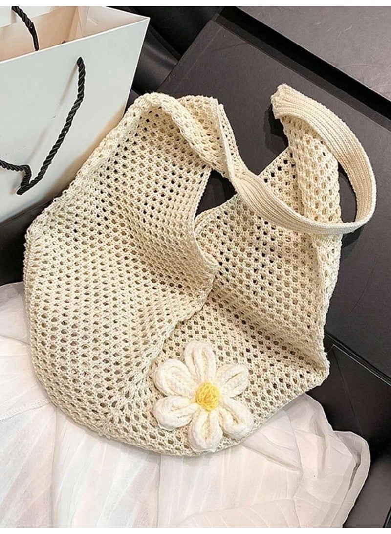 حقيبة كتف نسائية كروشيه بتصميم زهرة – شنطة صيفية بوهيمية خفيفة، مثالية للشاطئ والخروجات اليومية - Image 2