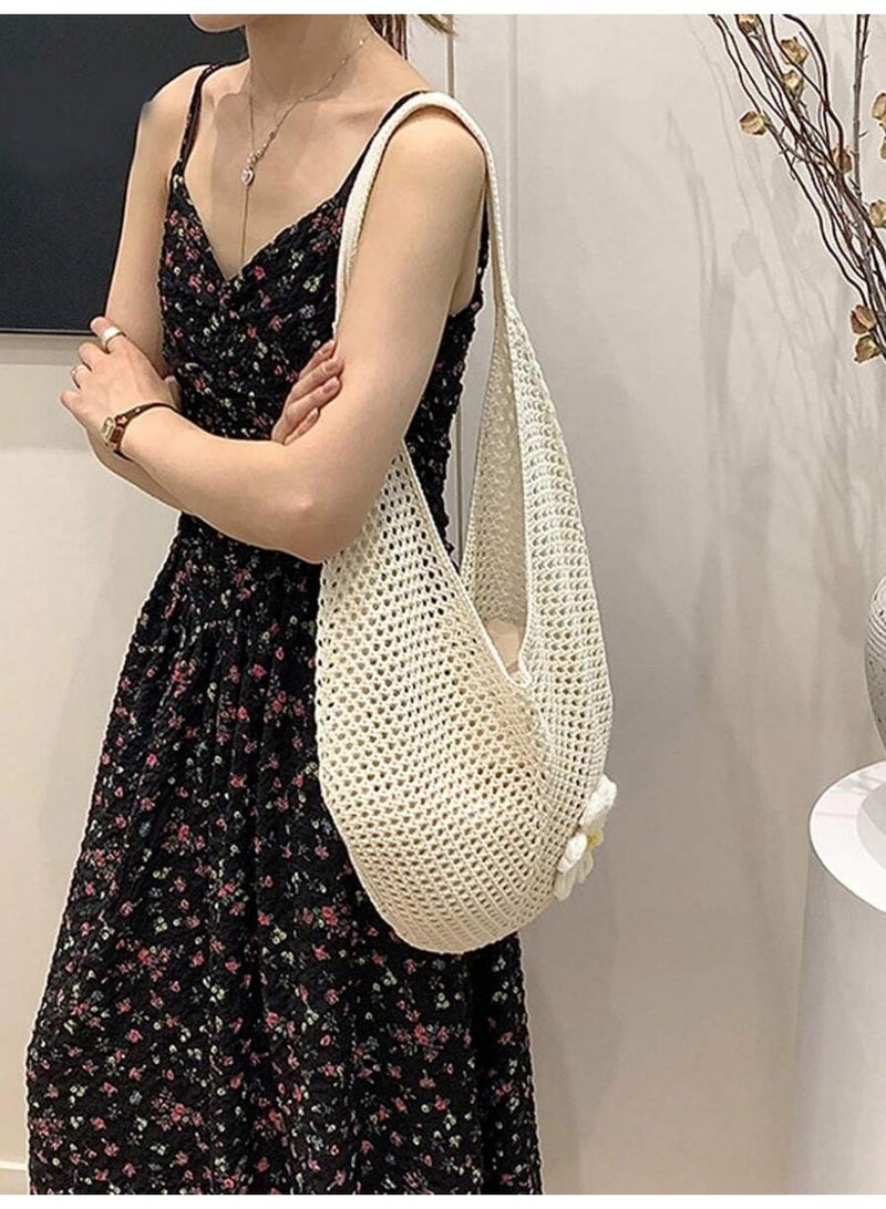 حقيبة كتف نسائية كروشيه بتصميم زهرة – شنطة صيفية بوهيمية خفيفة، مثالية للشاطئ والخروجات اليومية - Image 5
