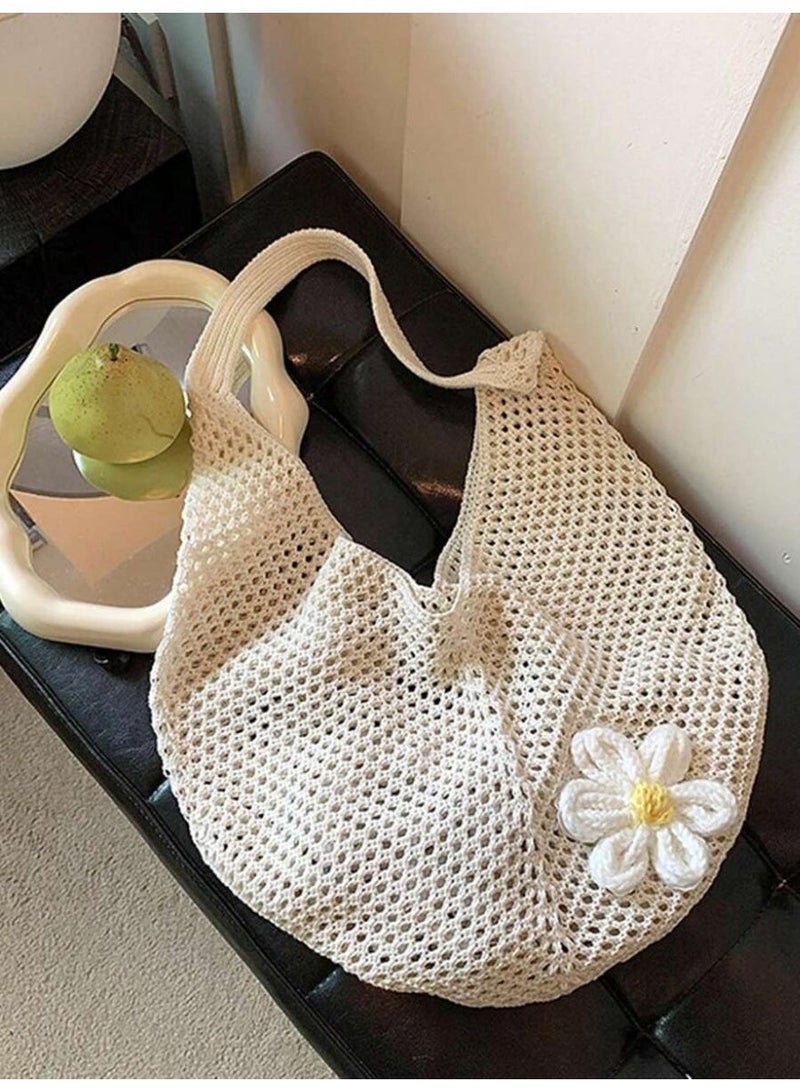 Women’s Crochet Shoulder Bag with Flower Design – Lightweight Boho Summer Tote, Perfect for Beach & Daily Use - Image 5