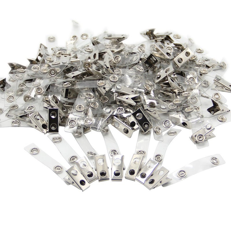Happy Trees 100pc Metal Badge Clips with Strap Clear ID Strap Clip Adapter - Image 1