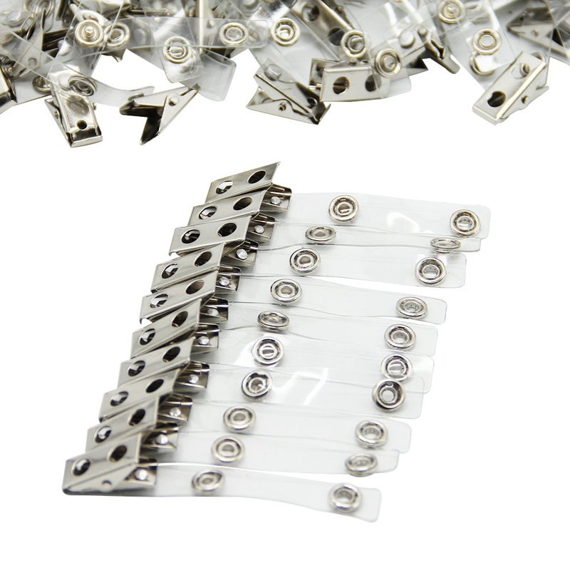 Happy Trees 100pc Metal Badge Clips with Strap Clear ID Strap Clip Adapter - Image 2
