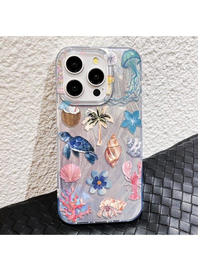 ShebSheb for iPhone 16 Pro Max Case Beach and Undersea Theme Design,Trendy Cute Soft Slim Shockproof TPU Protective Phone Cases Cover for Women Girls Aesthetic Glitter - Image 2