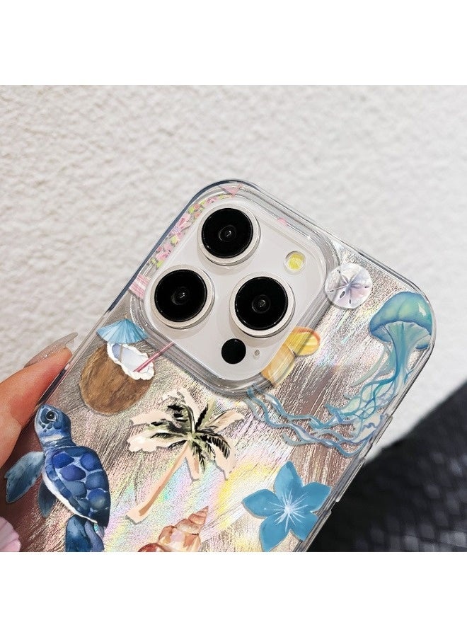 ShebSheb for iPhone 16 Pro Max Case Beach and Undersea Theme Design,Trendy Cute Soft Slim Shockproof TPU Protective Phone Cases Cover for Women Girls Aesthetic Glitter - Image 5