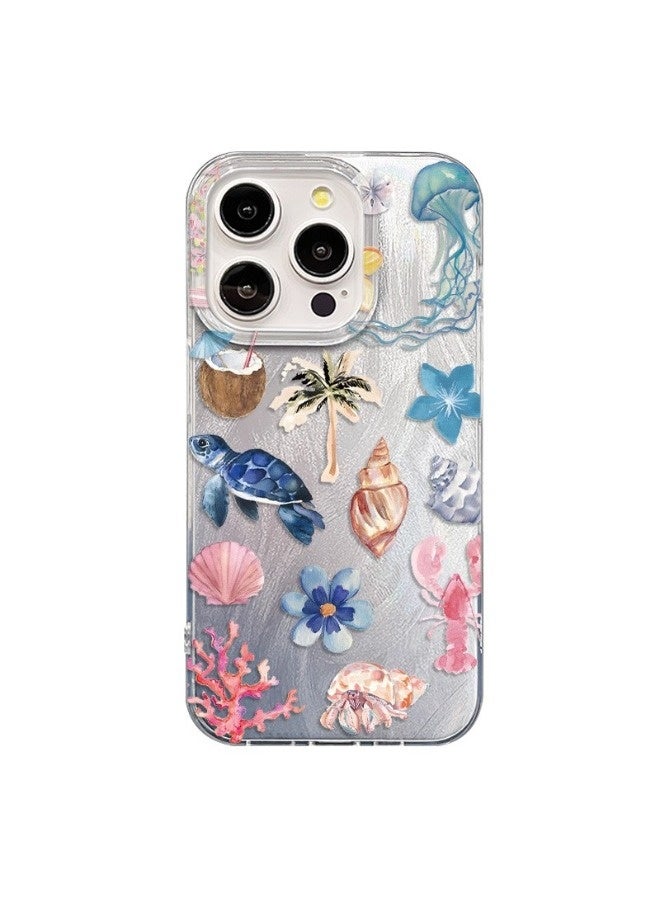 ShebSheb for iPhone 16 Pro Max Case Beach and Undersea Theme Design,Trendy Cute Soft Slim Shockproof TPU Protective Phone Cases Cover for Women Girls Aesthetic Glitter - Image 1