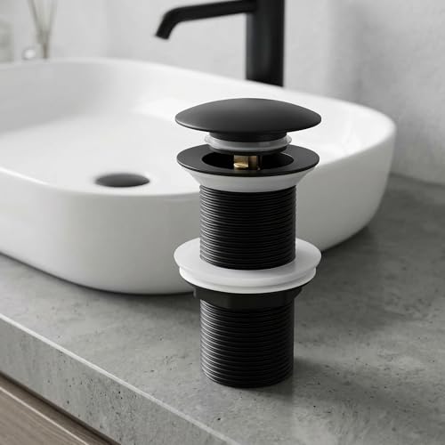InArt Black Finish Pop-up Brass Basin Drainer/Waste Coupling for Bathroom Wash Basin/Vessel Sink - 5 Inch Full Threaded, 32 MM Flush Valve Faucet, Easy Install Black Matt - Image 1