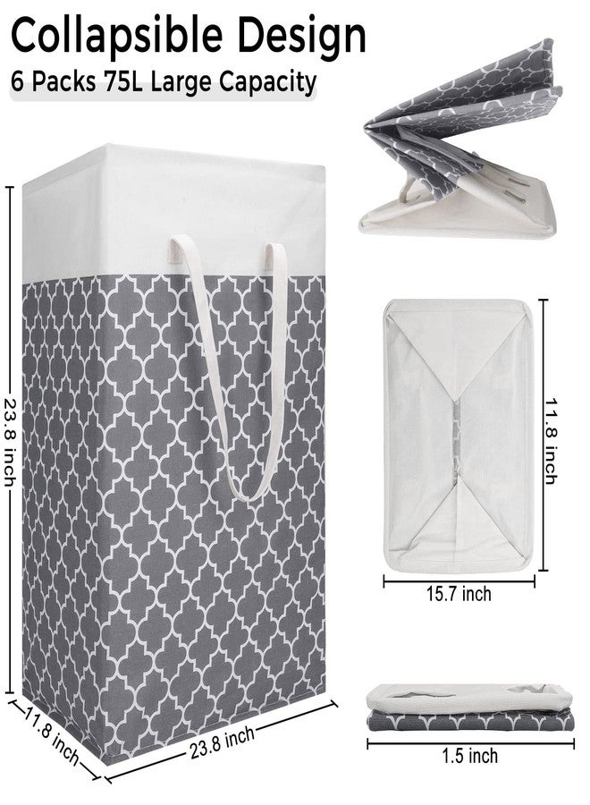 Treela 6 Pack 75l Large Laundry Baskets Collapsible Laundry Hampers with Reinforced Handles, Waterproof Freestanding Clothes Hamper Dirty Clothes Basket for Dorm Bedroom Bathroom Towels Toys(Gray) - Image 2