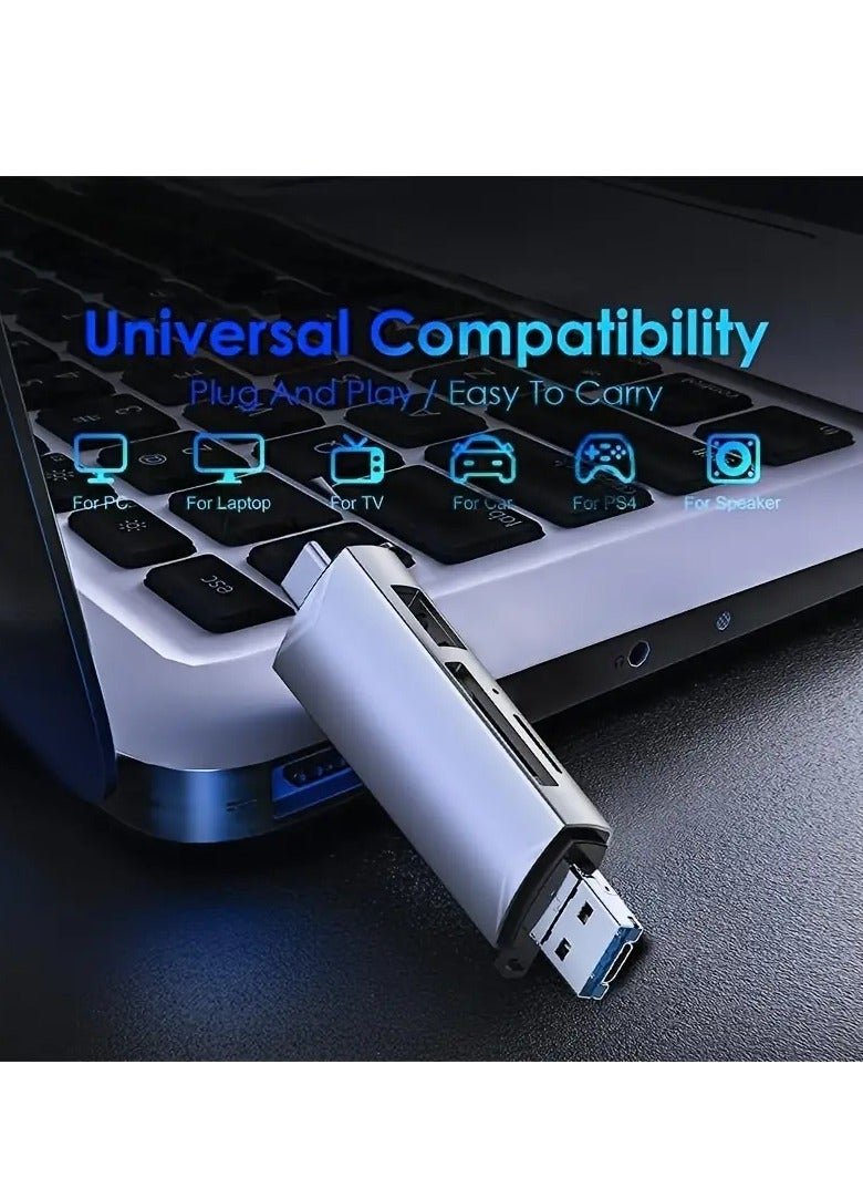 McDou SD card reader, 3 slots 5 in 1, USB3.0, USB-C interface storage adapter, high-speed data transfer, compatible with MacBook, Galaxy, laptops, Android devices, supports SD/SDXC/MicroSD/SDHC/U disk - Image 3