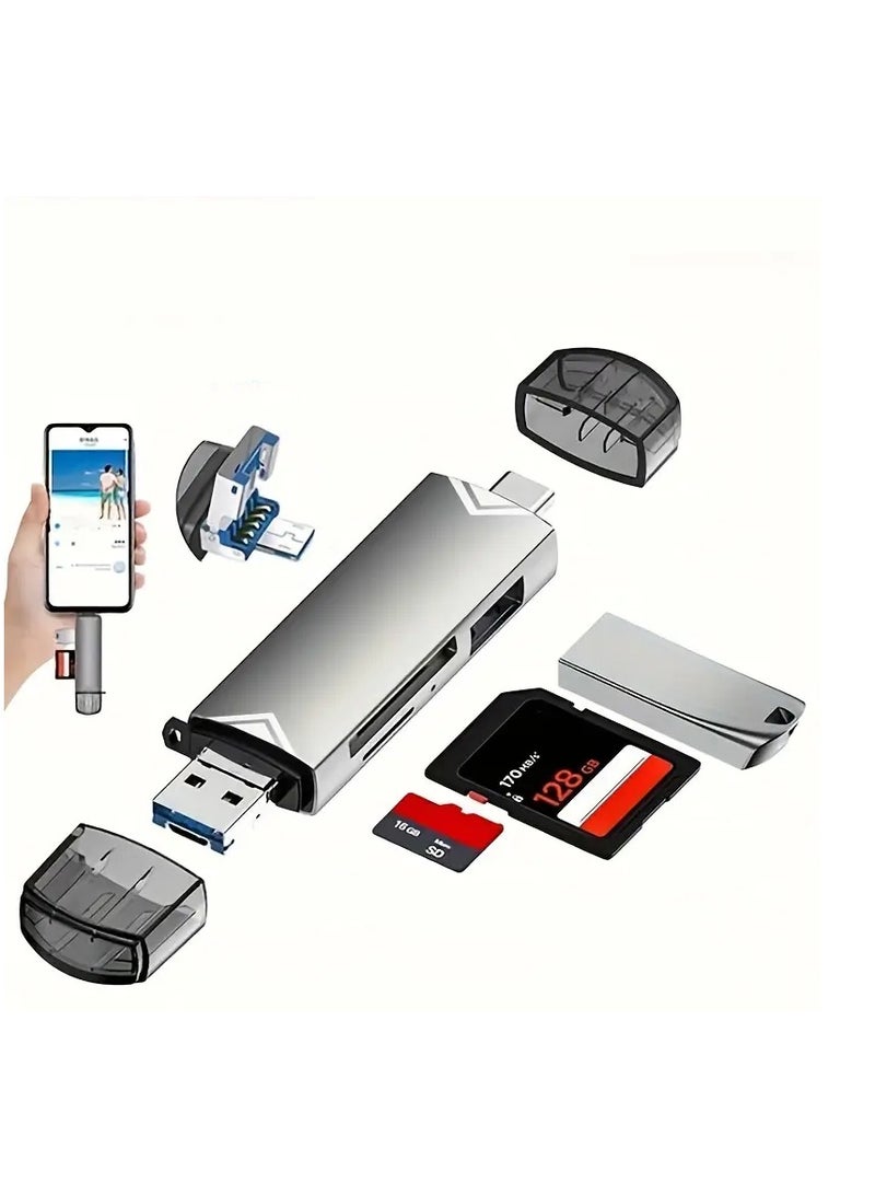 McDou SD card reader, 3 slots 5 in 1, USB3.0, USB-C interface storage adapter, high-speed data transfer, compatible with MacBook, Galaxy, laptops, Android devices, supports SD/SDXC/MicroSD/SDHC/U disk - Image 1