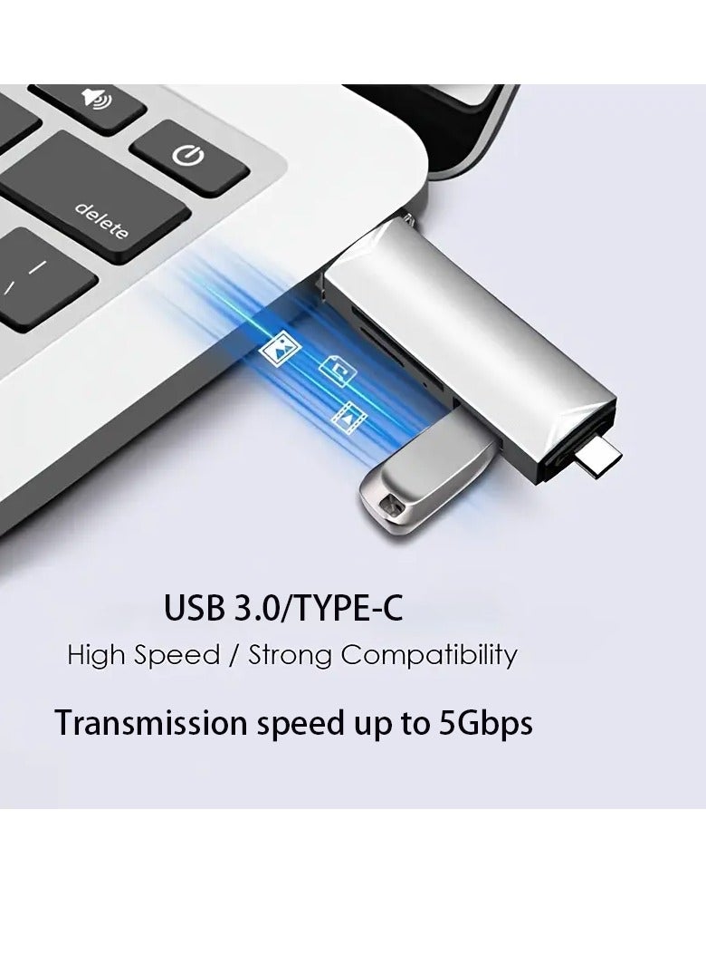 McDou SD card reader, 3 slots 5 in 1, USB3.0, USB-C interface storage adapter, high-speed data transfer, compatible with MacBook, Galaxy, laptops, Android devices, supports SD/SDXC/MicroSD/SDHC/U disk - Image 2