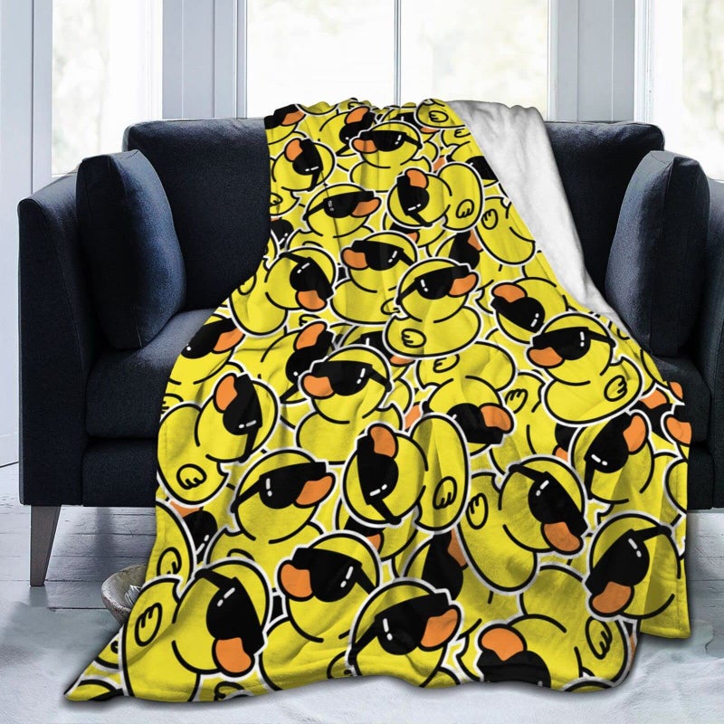 Perinsto Rubber Duck with Sunglasses Throw Blanket Ultra Soft Warm All Season Cute Cartoon Animals Decorative Fleece Blankets for Bed Chair Car Sofa Couch Bedroom 50X40
