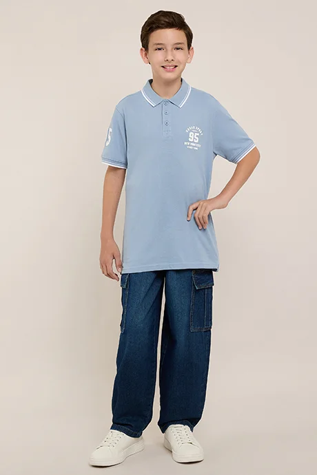 R&B Print Detail Polo T-Shirt with Short Sleeves