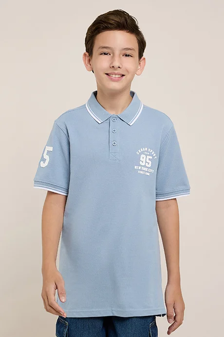 R&B Print Detail Polo T-Shirt with Short Sleeves