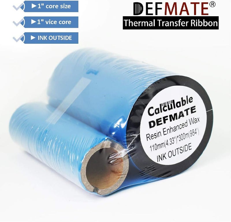 DEFMATE Resin Enhanced Wax 4.33" x984' (110mm X 300m) 1" Core 1" Vice Core Ultra Durable Thermal Transfer Wax Ribbon for Zebra Desktop Printer S4M Z4M 105SE 105S 105SL 105SLPlus 160S S500 S600.etc - Image 2