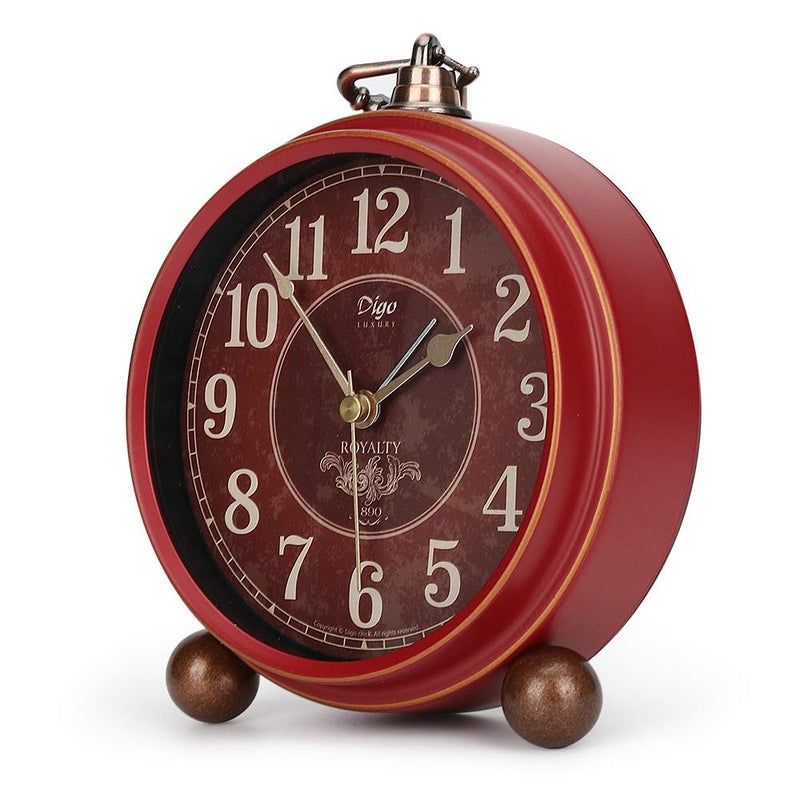 Numberone Classic Retro Alarm Clock Red Vintage NonTicking Table Desk Small Alarm Clock Battery Operated Silent Quartz Movement HD Glass for Bedroom Living Room Indoor Decoration