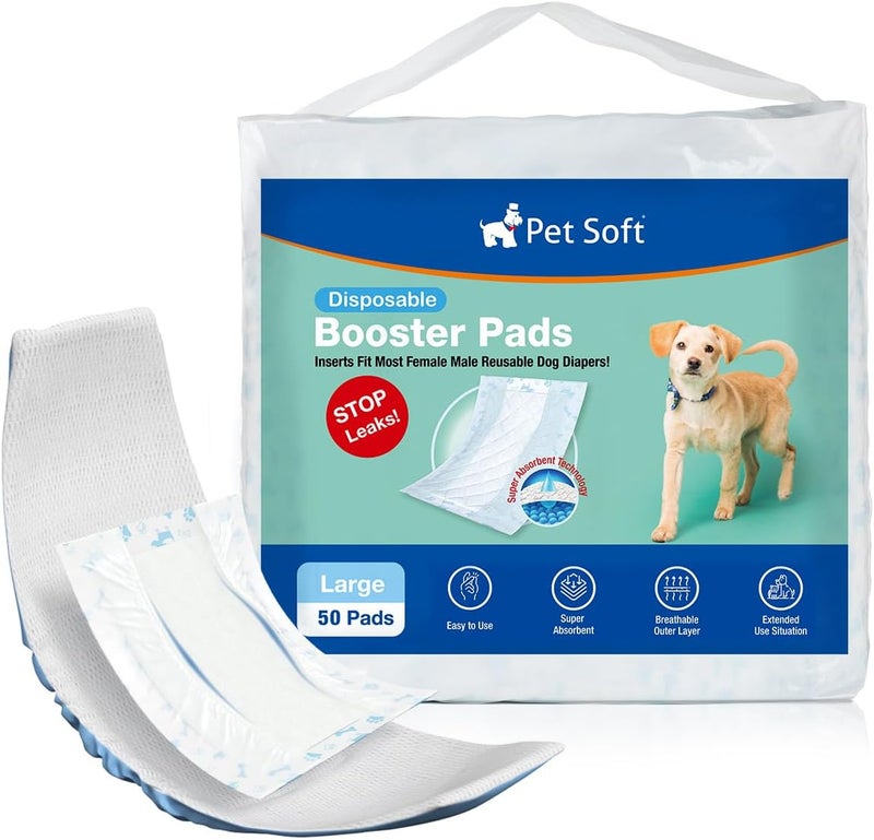 Pet Soft Dog Diaper Liners - Disposable Dog Booster Pads for Male Female Dogs, Period Absorbent Dog Inserts Pads for Dog Nappies (L-50) - Image 1