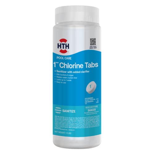 HTH 42049 Pool Care 1" Chlorine Tabs, Swimming Pool Sanitizer with Added Clarifier - Eliminates Bacteria & Algae, Makes Water Clean & Crystal Clear, Sanitizes & Protects - Slow Dissolving, 1.5 lbs - Image 1