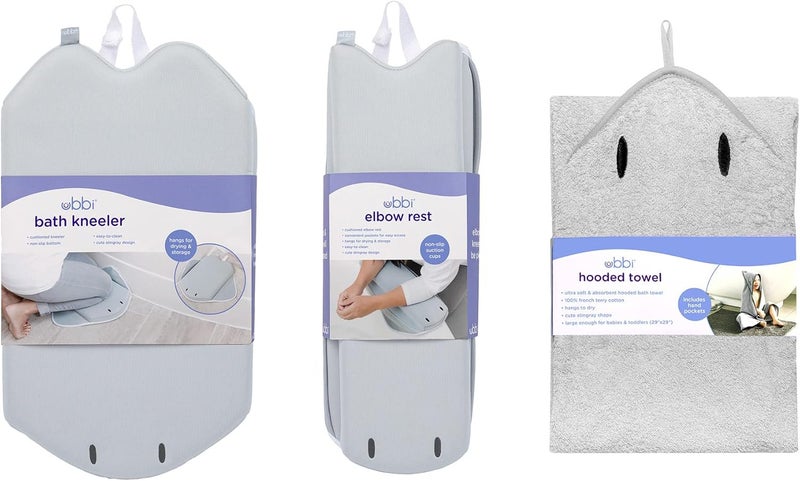 Ubbi Stingray Kneeler, Elbow Rest & Hooded Towel Bundle, Baby and Toddler Bath Time Must Haves for Parents and Baby, Gray - Image 2