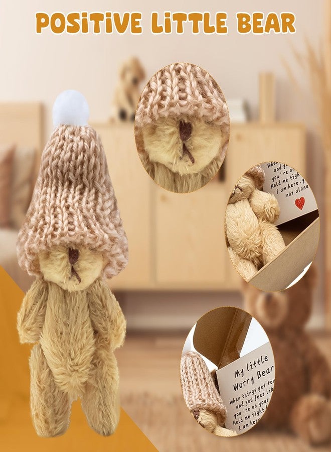 KCMOSGI 4 PCS Mini Worry Bear with A Hat, Positive Mini Bears, Little Worry Bears in A Box with Encouragement Little Card, Soft Handmade Pocket Bear for Lovers, Family, Friend - Image 3