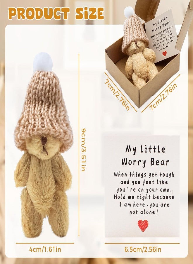 KCMOSGI 4 PCS Mini Worry Bear with A Hat, Positive Mini Bears, Little Worry Bears in A Box with Encouragement Little Card, Soft Handmade Pocket Bear for Lovers, Family, Friend - Image 2