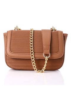Havana Ribbed Full Black Leather Double Chain Handled Crossbody Bag