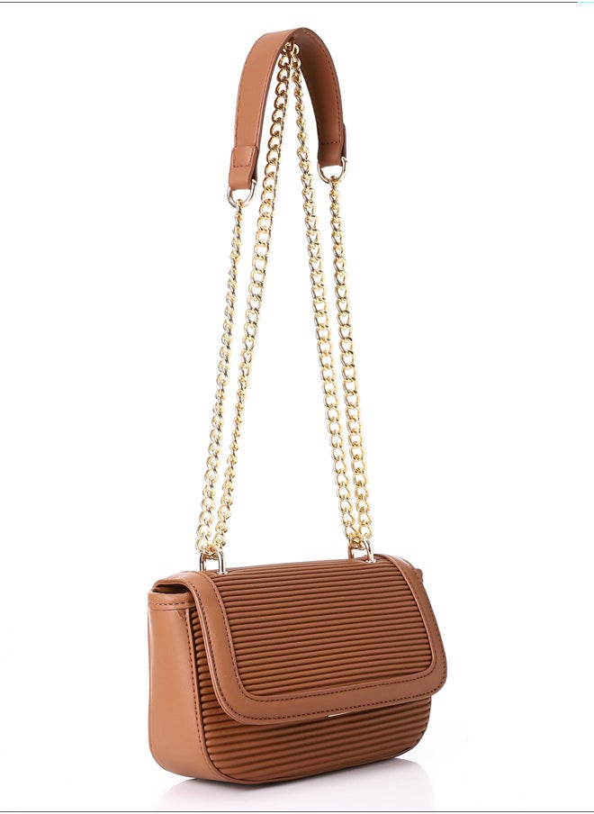 DejaVu - Havana Ribbed Full Black Leather Double Chain Handled Crossbody Bag - Image 1