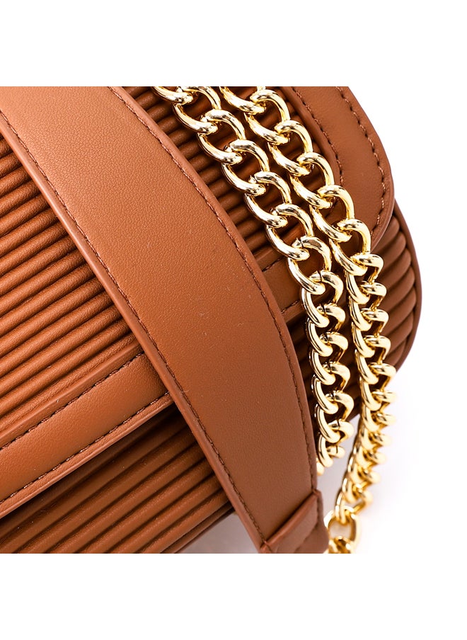 DejaVu - Havana Ribbed Full Black Leather Double Chain Handled Crossbody Bag - Image 1