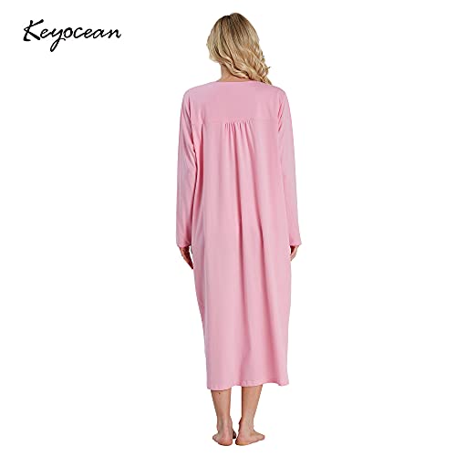 Keyocean Women Nightgowns, Soft Comfortable Lightweight Cotton Long Sleeves Ladies Nightdress, Pink, XX-Large - Image 2