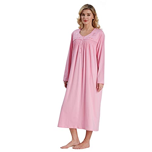 Keyocean Women Nightgowns, Soft Comfortable Lightweight Cotton Long Sleeves Ladies Nightdress, Pink, XX-Large - Image 5