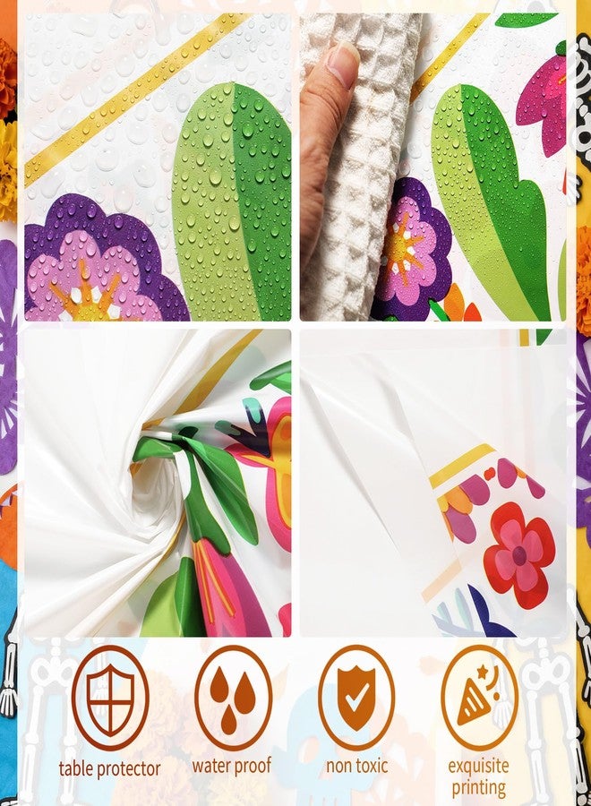 Oudain 3 Pcs Fiesta Tablecloth 108 x 54 Inch Plastic Tablecover Mexican Waterproof Tablecloth Disposable Table Cover for Taco Night Festive Mexican Fiesta Wedding Party Decoration (White 1) - Image 3