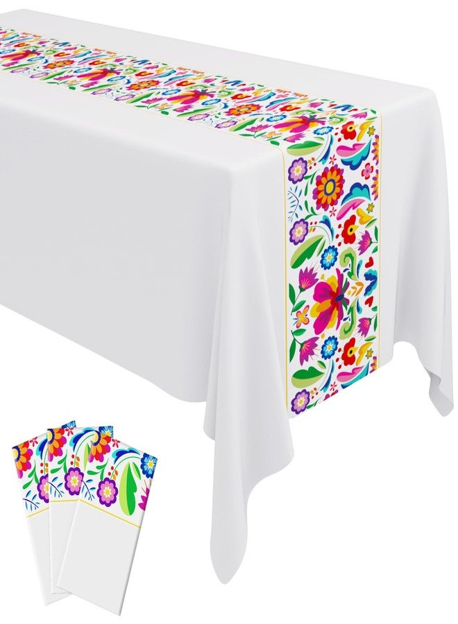Oudain 3 Pcs Fiesta Tablecloth 108 x 54 Inch Plastic Tablecover Mexican Waterproof Tablecloth Disposable Table Cover for Taco Night Festive Mexican Fiesta Wedding Party Decoration (White 1) - Image 1