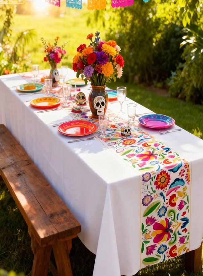 Oudain 3 Pcs Fiesta Tablecloth 108 x 54 Inch Plastic Tablecover Mexican Waterproof Tablecloth Disposable Table Cover for Taco Night Festive Mexican Fiesta Wedding Party Decoration (White 1) - Image 4