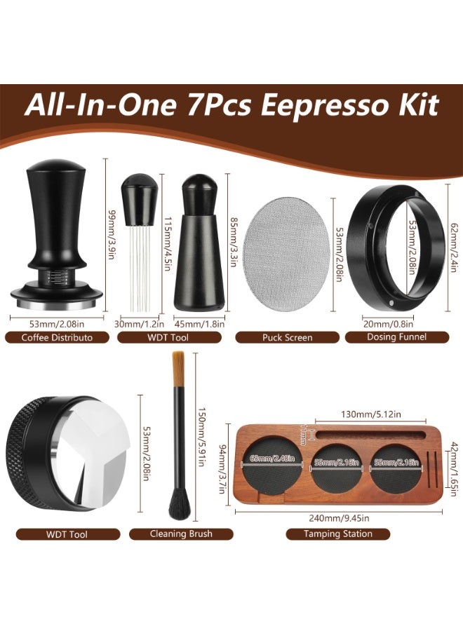 WALALLA 7-in-1 Espresso Accessories Kit for 51mm Portafilter - Includes Wood Handle Tamper, WDT Tool, Distributor, Dosing Funnel, Puck Screen, Stirrer & Brush, Complete Coffee Barista Tool Set for Home or Café - Image 3