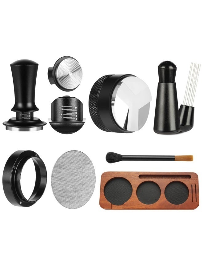 WALALLA 7-in-1 Espresso Accessories Kit for 51mm Portafilter - Includes Wood Handle Tamper, WDT Tool, Distributor, Dosing Funnel, Puck Screen, Stirrer & Brush, Complete Coffee Barista Tool Set for Hom