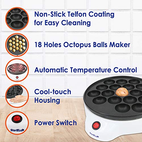 StarBlue Takoyaki Maker - Electric Machine for Japanese Octopus Balls with FREE Picks - Easy to Operate, AC 120V 50/60Hz 650W - Image 2