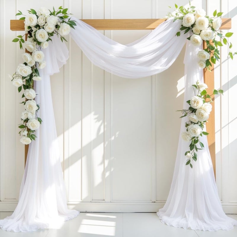 LINXTAR White Wedding Arch Draping Fabric 30'' x 18FT Sheer Chiffon Arch Drape Backdrop 1 Panel Drape for Easter Bridal Shower Baby Shower Photo Booth Church Decor Birthday Party Outdoor Decoration - Image 1
