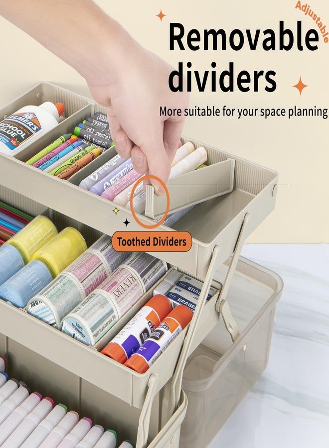 TERGOO 12.5in 3-Layer Multipurpose Craft Organizers and Storage with Adjustable Dividers, Portable Tackle Box, Folding Art & Craft Case for Medicine, Tool, Sewing Organizer (Brown) - Image 3