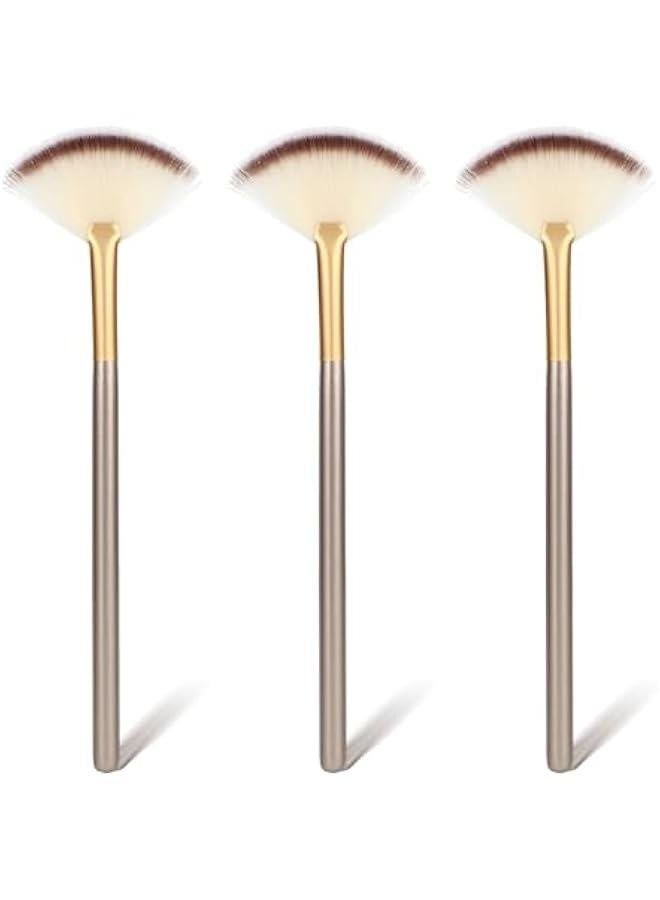 3Pcs Slim Soft Fan Brush, Fan Shape Makeup Brushes for Highlighter, Fluffy Packing Brush Facial Brushes Applicator for Esthetician Cosmetic Mud Cream Glycolic Peel Masques(3Pcs) - Image 1