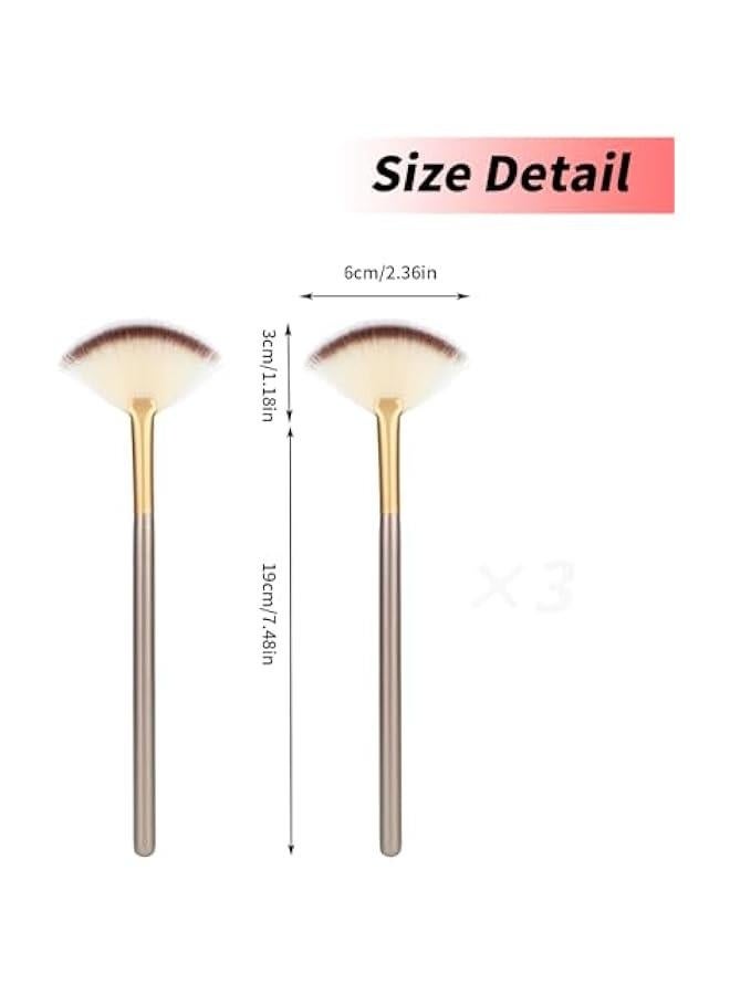 3Pcs Slim Soft Fan Brush, Fan Shape Makeup Brushes for Highlighter, Fluffy Packing Brush Facial Brushes Applicator for Esthetician Cosmetic Mud Cream Glycolic Peel Masques(3Pcs) - Image 3