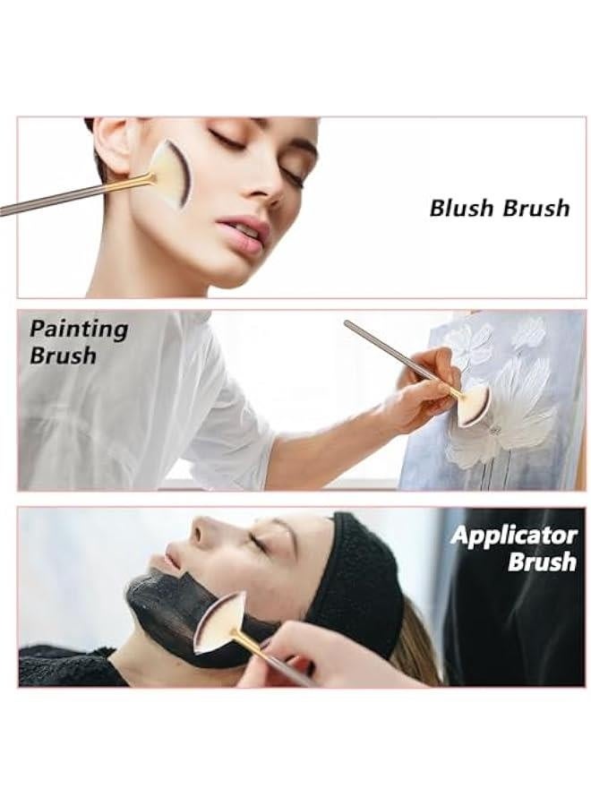 3Pcs Slim Soft Fan Brush, Fan Shape Makeup Brushes for Highlighter, Fluffy Packing Brush Facial Brushes Applicator for Esthetician Cosmetic Mud Cream Glycolic Peel Masques(3Pcs) - Image 2