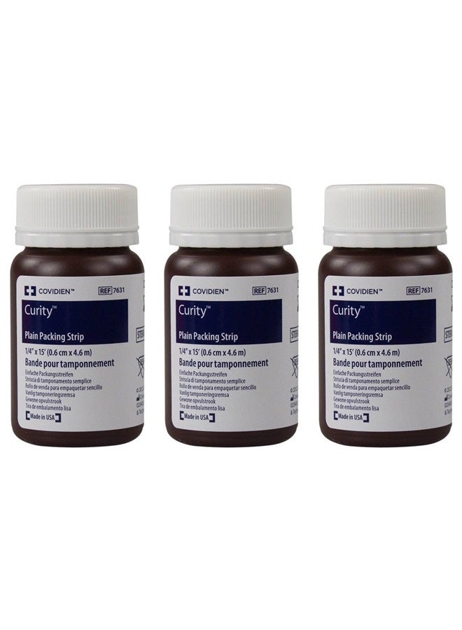 Covidien 7631 Curity Plain Packing Strip, 1/4" x 15 ft. (Pack of 3)