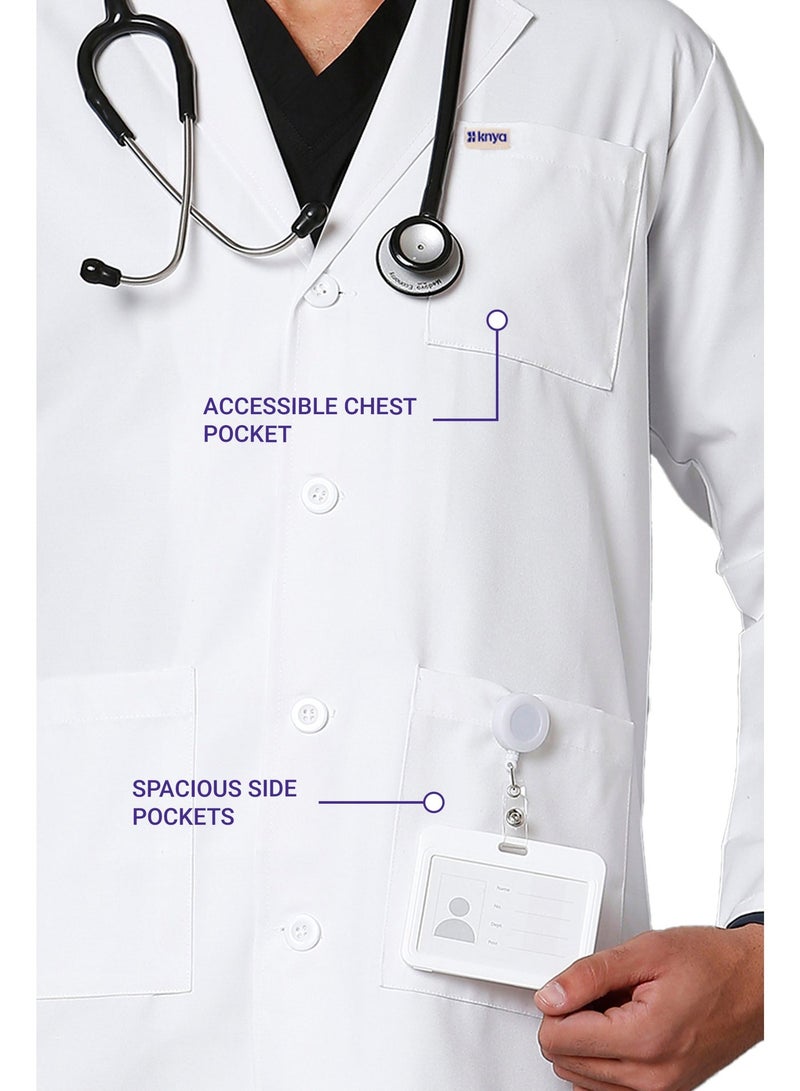 KNYA Men's Lab Coat | Apron | Long Sleeves | 3 Pockets | Uniform for Doctors - Image 3