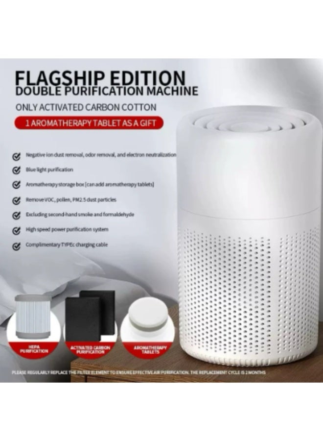 Home air purifier with blue light negative ion purification, capable of filtering pollen and dust, small bedroom air purifier. - Image 1