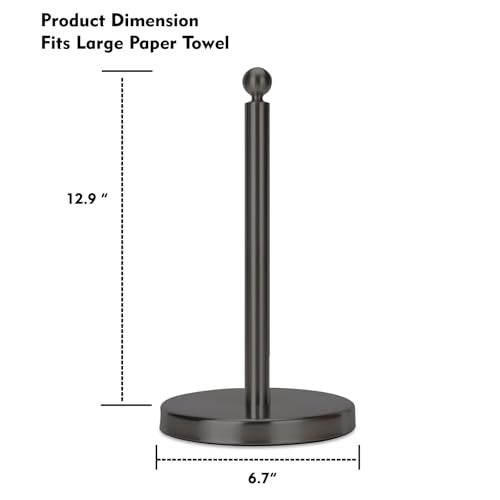 Kalitro Paper Towel Holder Countertop, Standing Paper Towel Roll Holder for Kitchen Bathroom, with Weighted Base for One-Handed Operation, No Wobbly (Stainless Steel Base, Black) - Image 4