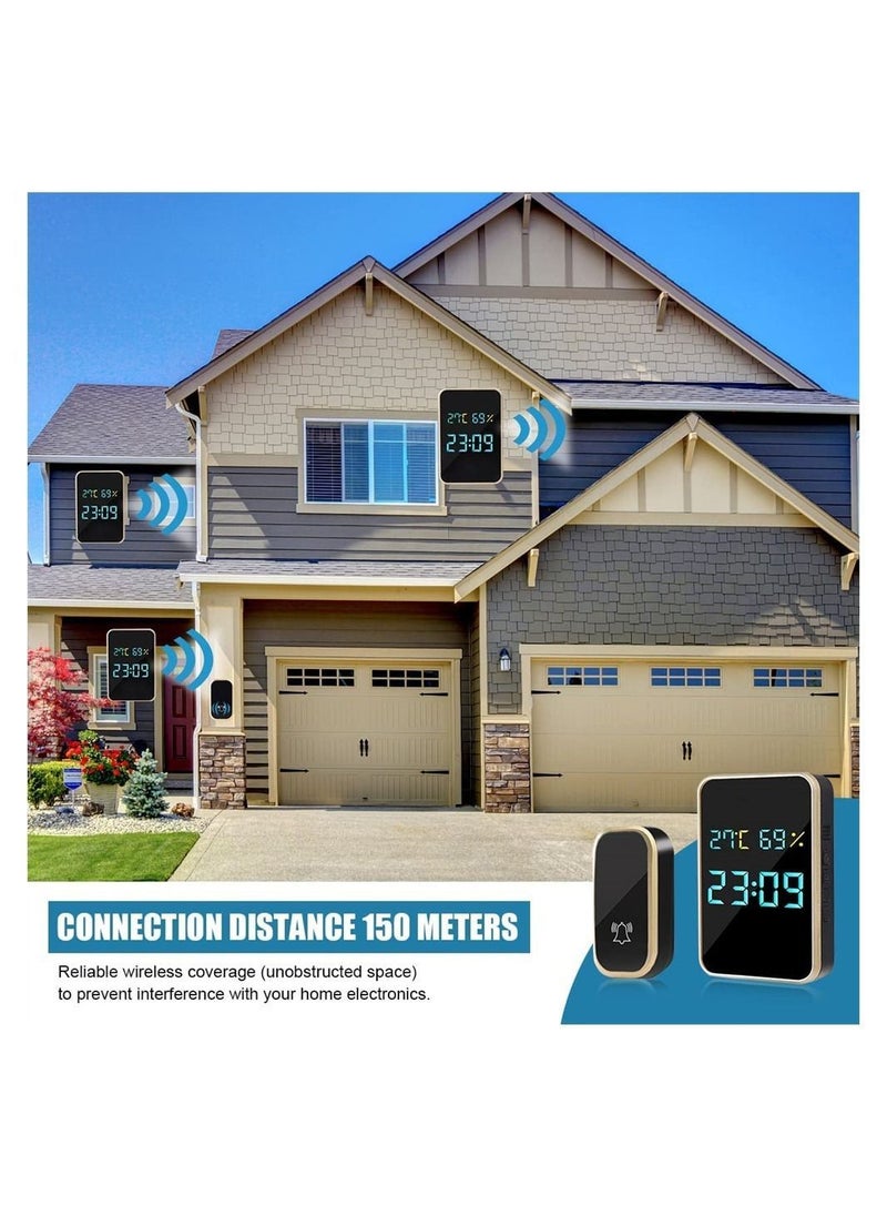 Y&D - Wireless Doorbell, Self-Powered Battery-Free Doorbell Kit, Humidity Temperature Time All-in-One Machine with 38 Melody 4 Volume, Suitable for Home, School, Office - Image 1