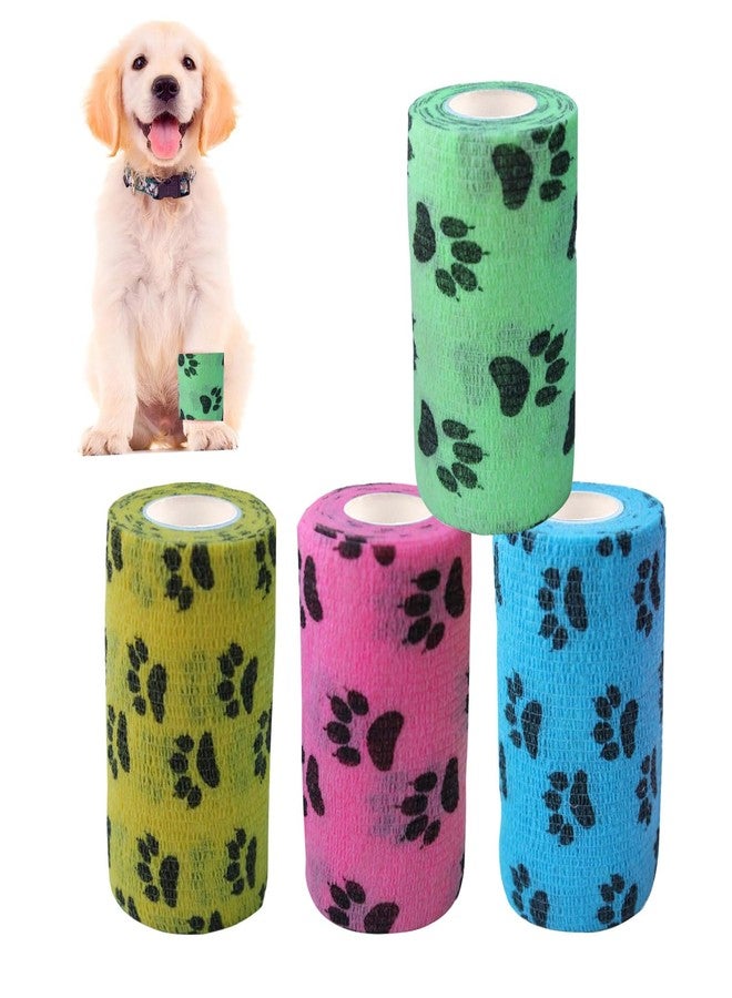 Massmot Pack Of 4 Cohesive Bandage, 4Inch X 4.5Mtr Vet Tape Wrap, Self Adhesive Bandage Wrap, Non-Woven First Aid Tape For Person Dogs Horses Cat And Other Animal Ankle Sprains u0026 Swelling - Multicolor - Image 1