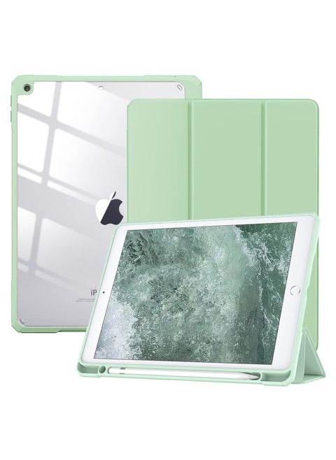 Case for iPad 9th Generation 2021/iPad 8th Generation 2020/iPad 7th Generation 2019 10.2 inch with Pencil Holder, Slim Protective Cover with Clear Back Shell, Auto Wake/Sleep, (Green)
